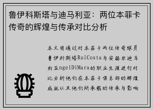 鲁伊科斯塔与迪马利亚：两位本菲卡传奇的辉煌与传承对比分析