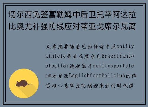 切尔西免签富勒姆中后卫托辛阿达拉比奥尤补强防线应对蒂亚戈席尔瓦离队